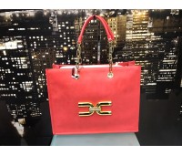 Elisabetta Franchi borsa a mano colore rosso chiaro manico con catena ottone foglia oro log misura 42x33