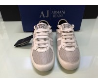 Armani white log sneakers on round toe upper, size 39