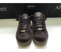 Armani jeans men's sneakers in genuine suede, dark brown color, log on upper, laced closure, rubber sole size 43.