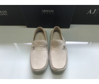 Armani men's moccasin shoes in genuine beige leather, log on upper, rubber sole, size 41.