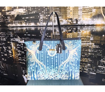 Roberto Cavalli borsa a tracolla colore verde fantasia log centrale in ottone fodera in tessuto con tasca interna misur 45x54