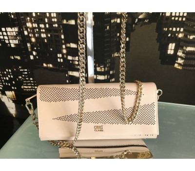 Roberto Cavalli borsa donna / pochette in vera pelle colore beige chiasyra a calamita fodera in tessuto tassa interna misura 26x12