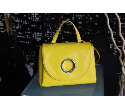 Roberto Cavalli borsa a mano più tracolla 110 cm in vera pelle, colore giallo, chiusura a scatto, fodera in tessuto interna con tasca, log centrale con borche in ottone 32x34