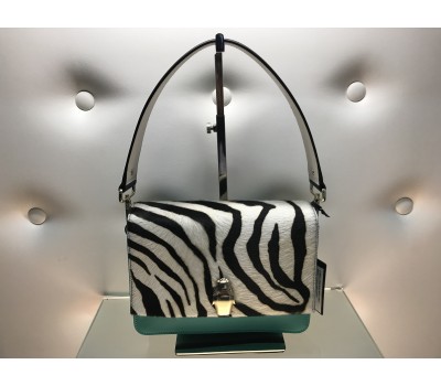 Roberto Cavalli borsa a mano in vera pelle colore verde e bianco log in ottone chiusura a zip misura 29x35