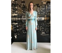 Elisabetta Franchi long dress, elegant flower patterned design in light blue color with detail on the belt with embroidery size 40