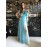 Elisabetta Franchi Abito lungo Mono spalla in tulle con fiocco paillettes colore blu misura 44 Elisabetta Franchi Abito lungo Mono spalla in tulle con fiocco paillettes colore blu misura 44