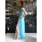 Elisabetta Franchi Abito lungo Mono spalla in tulle con fiocco paillettes colore blu misura 44 Elisabetta Franchi Abito lungo Mono spalla in tulle con fiocco paillettes colore blu misura 44