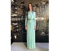 Elisabetta Franchi Long sea-green dress with belt, Size 42/46