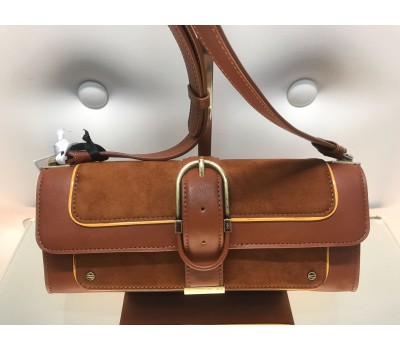 Elisabetta Franchi borsa a tracolla colore marrone chiusura a scatto decorazione fibbia centrale fodera in tessuto interna misura 27x12