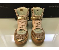 Elisabetta Franchi sneakers shoes color green logo on upper round toe brass studs size 39