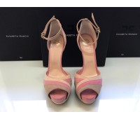 Elisabetta Franchi pink and beige platform sandals in genuine suede leather 15 cm heel buckle closure size 40