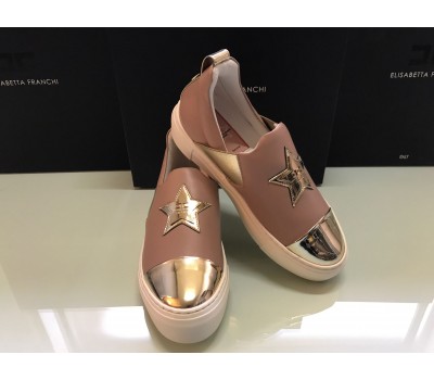 Elisabetta Franchi shoes sneakers brown color and logo on upper round toe, gold color size 35 / 36