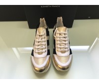 Elisabetta Franchi sneakers colore bianco nero e oro e log su tomaia punta rotonda, tomaia a treccia misura 40 Elisabetta Franchi sneakers colore bianco nero e oro e log su tomaia punta rotonda, tomaia a treccia misura 40