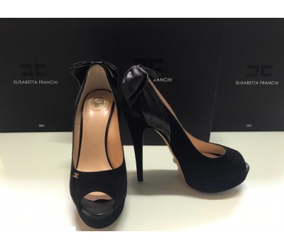 Elisabetta Franchi scarpe Décolleté donna in vera pelle scamosciata colore nero log su tomaia tacco 13,5 cm  suola in vero cuoio misura 39