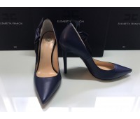 Elisabetta Franchi pumps in real leather, blue color, bow and logo on the upper, 13.5 cm heel, real leather sole, size 39/40