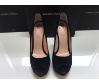 Elisabetta Franchi  scarpe decolleté donna in vera pelle scamosciata colore nero placca ottone colore su tacco misura  39