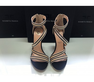 Elisabetta Franchi sandali donna in vera pelle e tela colore blue e bianco suola in vero cuoio misura 39 Elisabetta Franchi sandali donna in vera pelle e tela colore blue e bianco suola in vero cuoio misura 39