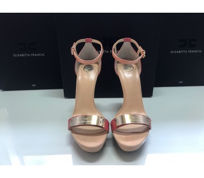 Elisabetta Franchi sandali donna in vera pelle colore rosa e beige log su tomaia in ottone tacco 13 cm misura 39 cm Elisabetta Franchi sandali donna in vera pelle colore rosa e beige log su tomaia in ottone tacco 13 cm misura 39 cm