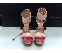 Elisabetta Franchi women's sandals in real leather beige and red color ankle lacing with zip and leather wire heel 13.5 Cm measure 39 cm