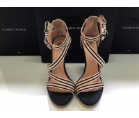 Elisabetta Franchi beige and black sandals, canvas on upper sole, in real leather, heel 12, size 36/39/40