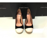 Elisabetta Franchi décolleté color black AND white genuine leather l suede log on heel 10 cm leather sole