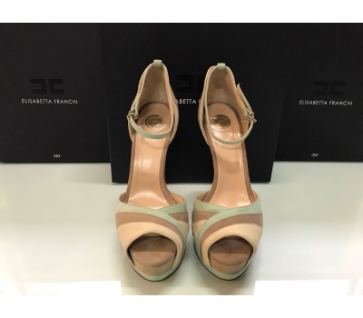 Elisabetta Franchi sandalo a tacco a spillo plateau colore bicolore beige verde e marrone suola in vero cuoio tacco 15 cm misura 39 Elisabetta Franchi sandalo a tacco a spillo plateau colore bicolore beige verde e marrone suola in vero cuoio tacco 15 cm misura 39
