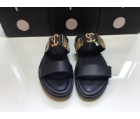 Love Moschino men's sandal in real leather with logo on dark blue upper size 45