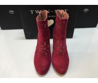 Twinset women's ankle boots in suede leather pomegranate red color decoration on the upper and log heel 9 cm