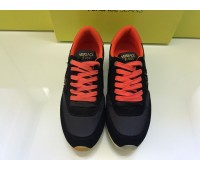 VERSACE JEANS MEN'S SNEAKERS GENUINE SUEDE LEATHER AND CANVAS LOGO ON UPPER BLACK RED RUBBER SOLE SIZE 39 40 41 42 43