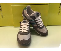 VERSACE JEANS SNEAKERS UOMO VERA PELLE SCAMOSCIATA E TELA LOGO SU TOMAIA SUOLA IN GOMMA COLORE GRIGIO TALLONE BLU  TG 40 43 45