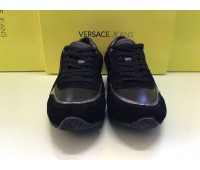 VERSACE JEANS MEN'S SNEAKERS GENUINE AND SUEDE LEATHER  LOGO ON UPPER BLACK RUBBER SOLE COLOR BLACK   SIZE  39/ 40/ 42/43
