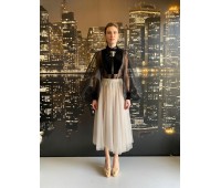 Elisabetta Franchi Pearl Gray Tulle Fabric Skirt SIZE 40/42