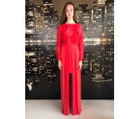 ELISABETTA FRANCHI light red dress, lace bust, button closure, length 163 cm, size 44