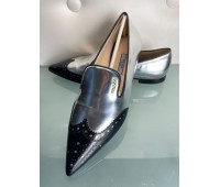 Miu Miu Prada silver moccasin shoes with black toe 36
