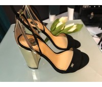 Elisabetta franchi welded shoe in genuine leather, black velvet, heel 10 cm  size 36 39