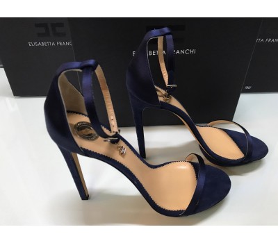 Elisabetta franchi sandali colore blu fibra tessuto su cuoio tacco12 cm Misura 40/39 Elisabetta franchi sandali colore blu fibra tessuto su cuoio tacco12 cm Misura 40/39