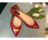 Elisabetta Franchi ballet flats shoes color pomegranate red log on real leather sole Size 36 38 40