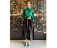 Elisabetta Franchi Black midi skirt in winter fluid satin fabric