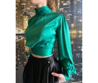 ELISABETTA FRANCHI CAMICIA TOP IN RASO DI SETA CON INCROCIO SUL RETRO COLORE VERDE TG 42 