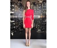 ELISABETTA FRANCHI knee-length dress, single shoulder. With light red belt, zip closure measures 83 cm size 40
