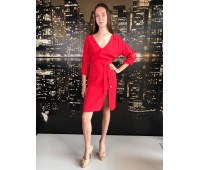 ELISABETTA FRANCHI knee-length dress, red color, with semi-transparent lace inserts, belt at the waist, zip closure Length 98 cm Size 42
