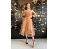  ELISABETTA FRANCHI ABITO IN TULLE CON BUSTIER COLOR ROSA CIPRIA TG 44