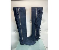Elisabetta Franchi over-the-knee boots in real suede, blue color, size 39