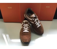 HUGO BOSS MEN'S SNEAKERS GENUINE SUEDE LEATHER ,LACED, LOGO ON UPPER BROWN RUBBER SOLE SIZE 39 40 43