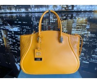 Roberto Cavalli handbag with shoulder strap 105 cm in yellow genuine leather zip closure internal fabric lining with central log pocket with brass studs size 40x40