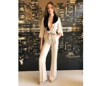 Elisabetta Franchi beige dungaree suit, V-neck in eco fur. size 38/40/42