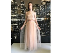 Elisabetta Franchi Long sleeveless dress, sequin bust tulle fabric, powder color, size 42