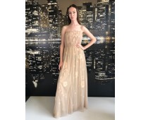 Elisabetta Franchi long woman dress, tulle fabric with particular flower inserts. Perfect for special evening beige color size 44