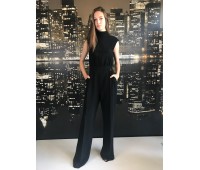 Elisabetta Franchi dungarees black sleeveless suit with high collar. size 44