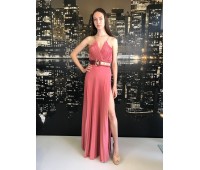 Elisabetta Franchi long dress with a creative and elegant design with deep side slit size 42/44